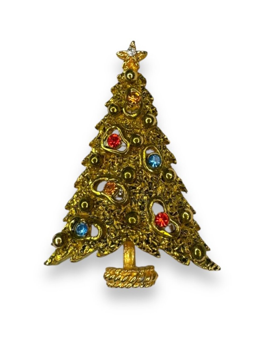Mode Art Arthur Pepper Christmas Tree Brooch Pin Gold Tone Rhinestone Accents